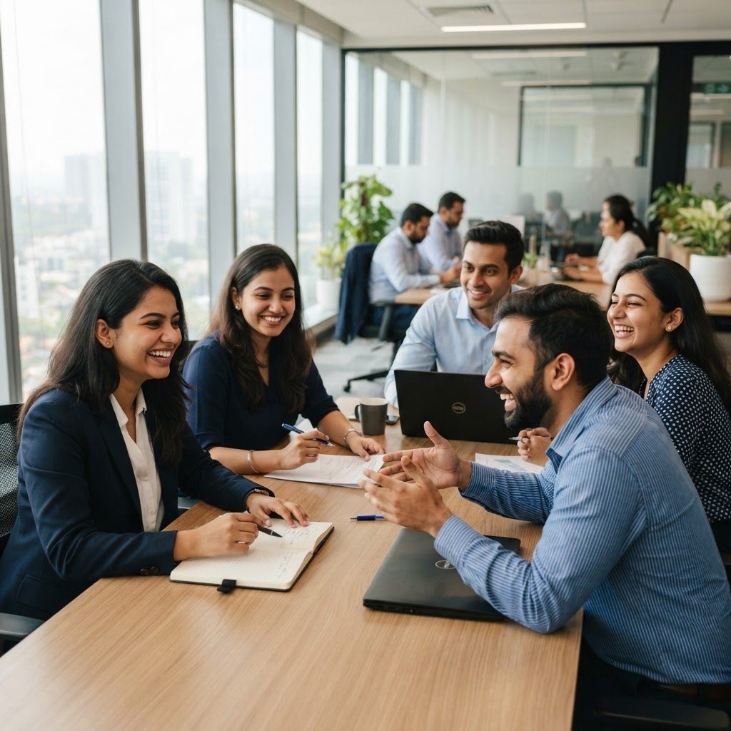 The Indian Vehicle Friend team collaborating in the office